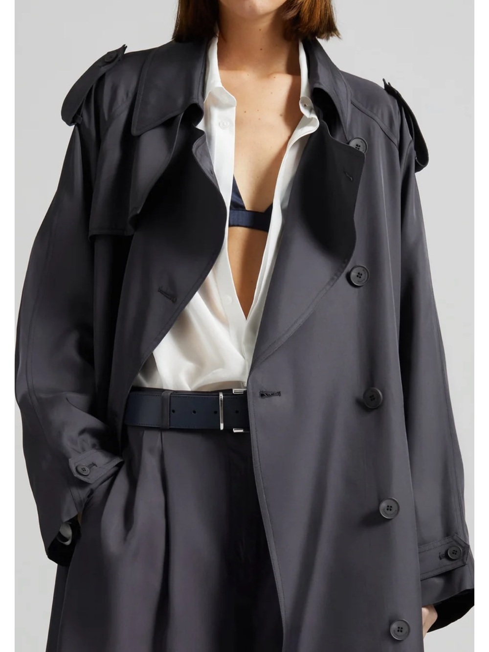 The Frankie Shop VEYRON SILK TRENCH - STORM GREY